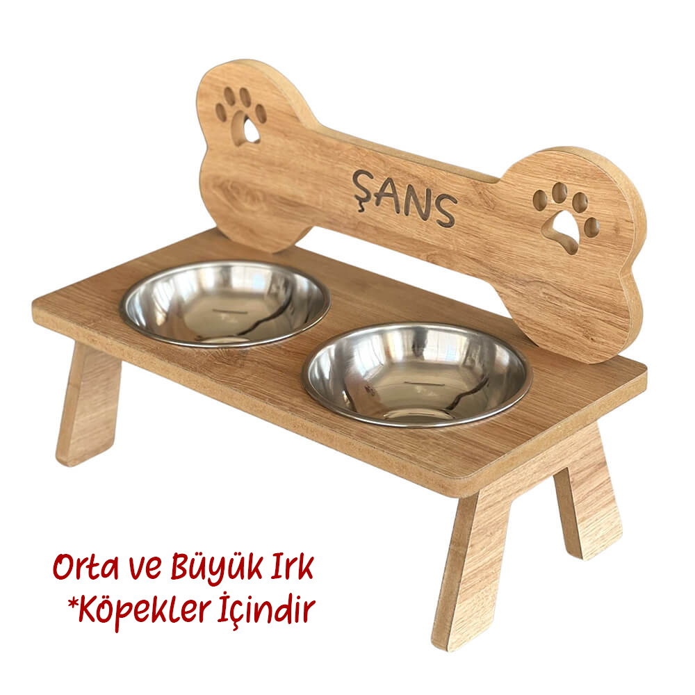 Büyük Irk Köpekler İçin Mama ve Su Kabı Ahşap Mama Standı